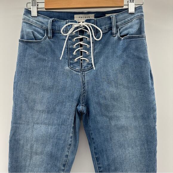 PacSun Medium Wash Lace Up Front High Rise Skinny Jegging Jeans Size 27 - Picture 2 of 10